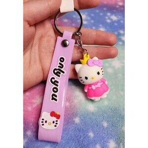 Hello Kitty Crown Wristlet Keychain Purple Rubber Sanrio "Only You" Love